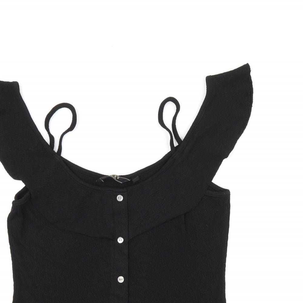 Lipsy Womens Black Polyester Basic T-Shirt Size 10 Scoop Neck