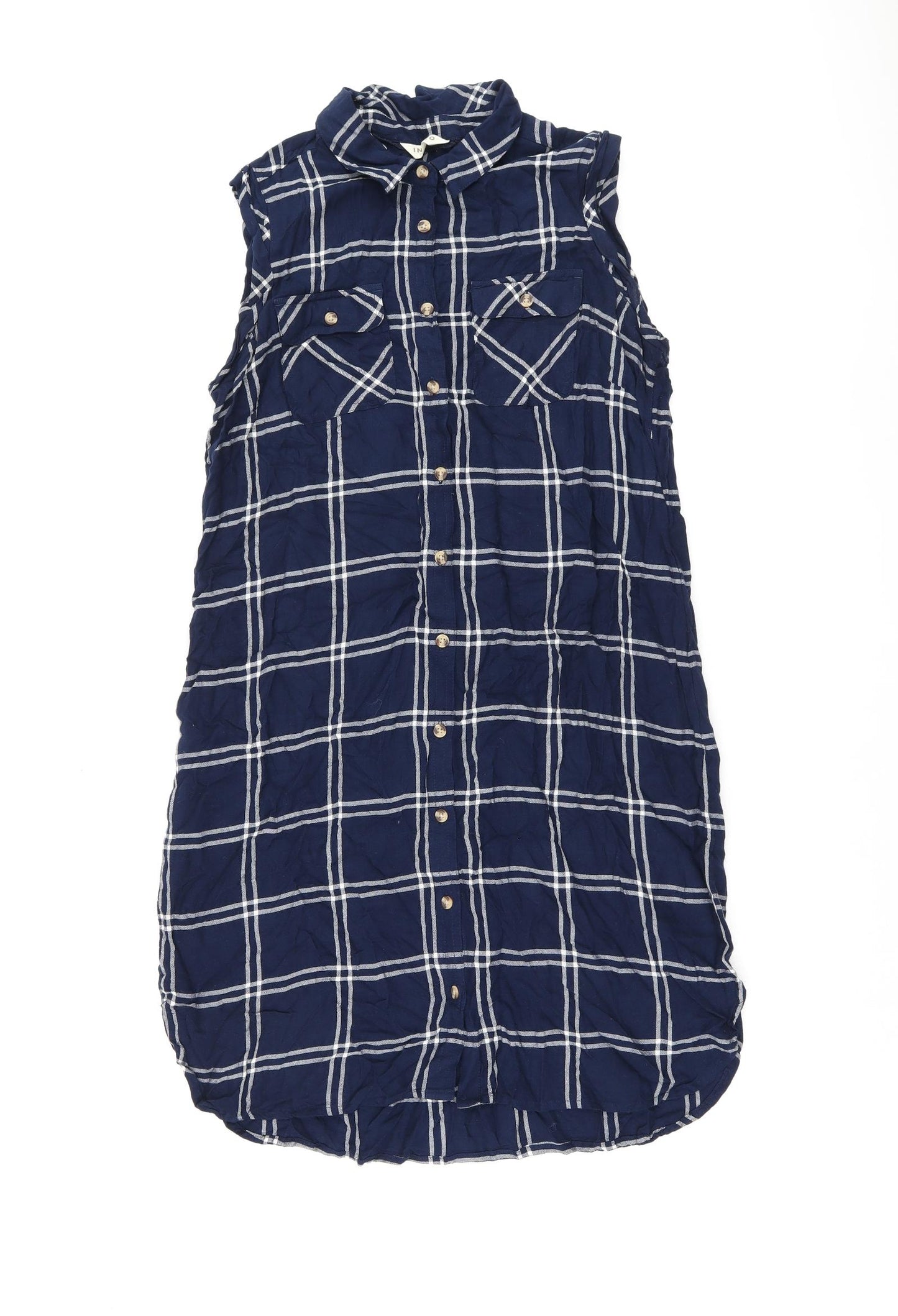 Marks and Spencer Womens Blue Plaid Viscose Shirt Dress Size 12 Collared Button