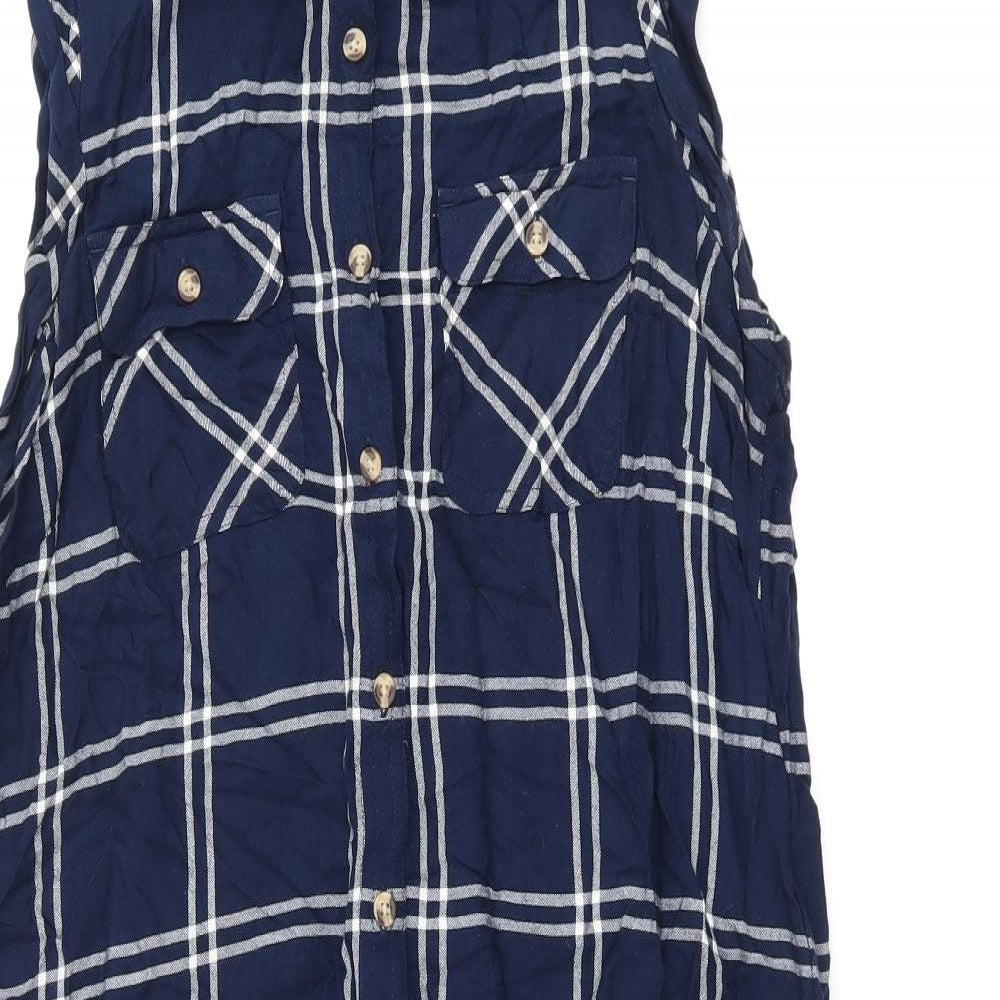 Marks and Spencer Womens Blue Plaid Viscose Shirt Dress Size 12 Collared Button