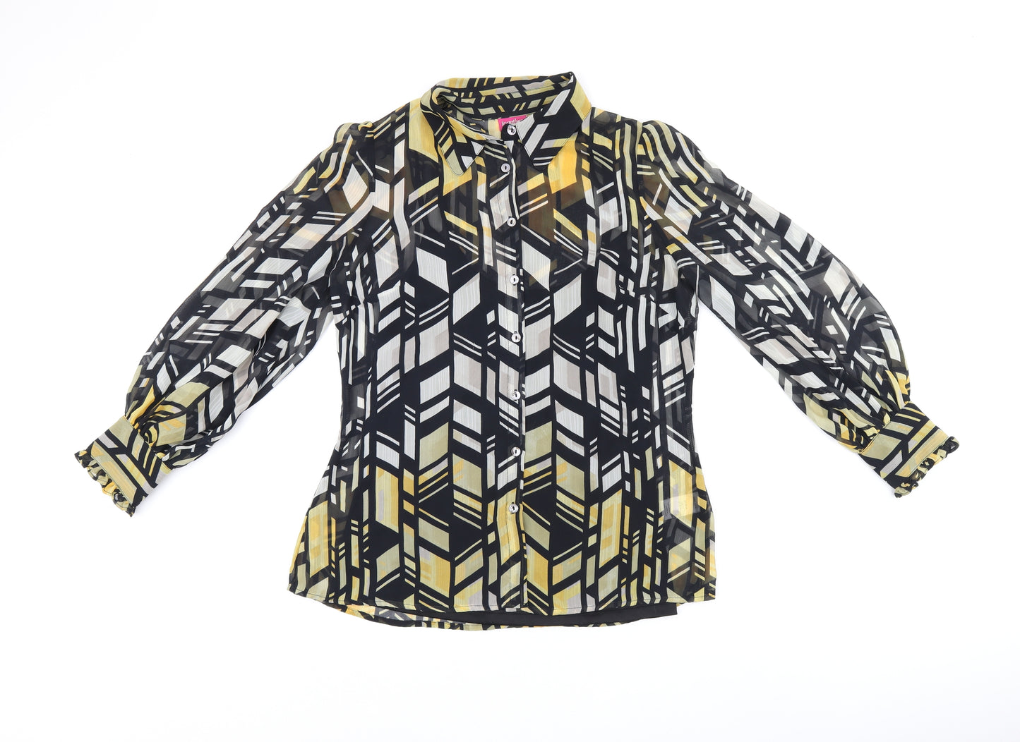 Together Womens Black Geometric Polyester Jersey Button-Up Size 12 Collared