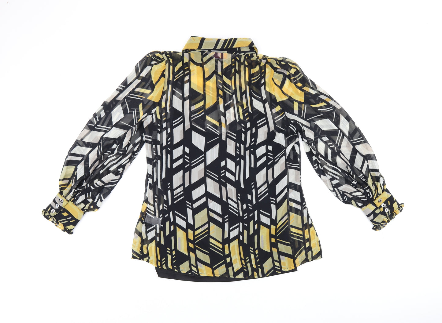 Together Womens Black Geometric Polyester Jersey Button-Up Size 12 Collared