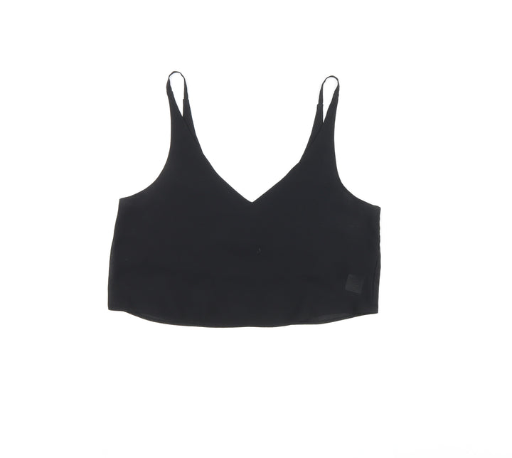 Topshop Womens Black Polyester Cropped Tank Size 6 V-Neck