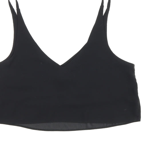 Topshop Womens Black Polyester Cropped Tank Size 6 V-Neck