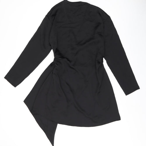 Boohoo Womens Black Polyester Wrap Dress Size 8 V-Neck Tie