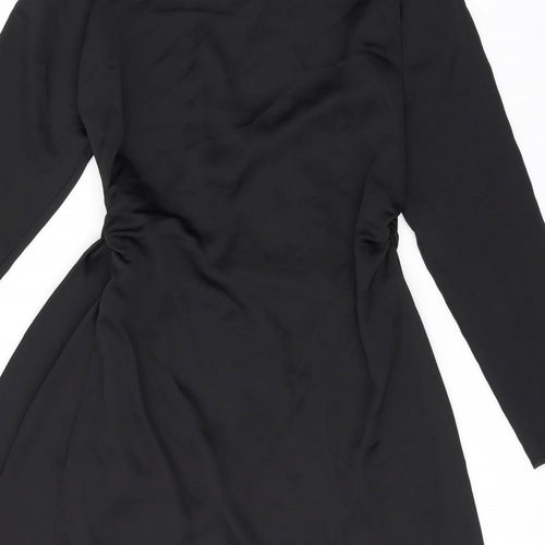 Boohoo Womens Black Polyester Wrap Dress Size 8 V-Neck Tie
