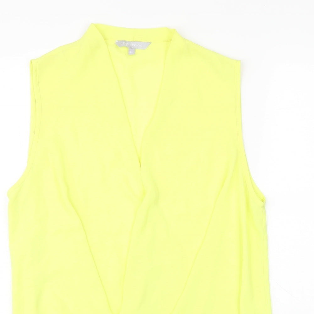 Red Herring Womens Yellow Polyester Basic Blouse Size 12 V-Neck