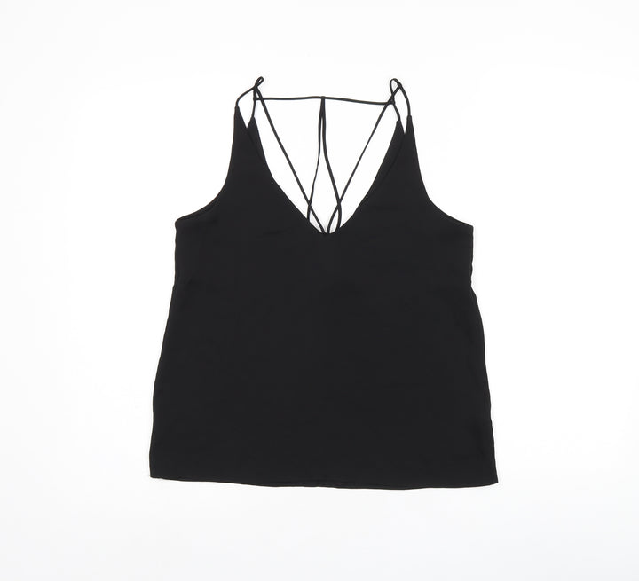 Topshop Womens Black Polyester Camisole T-Shirt Size 8 V-Neck