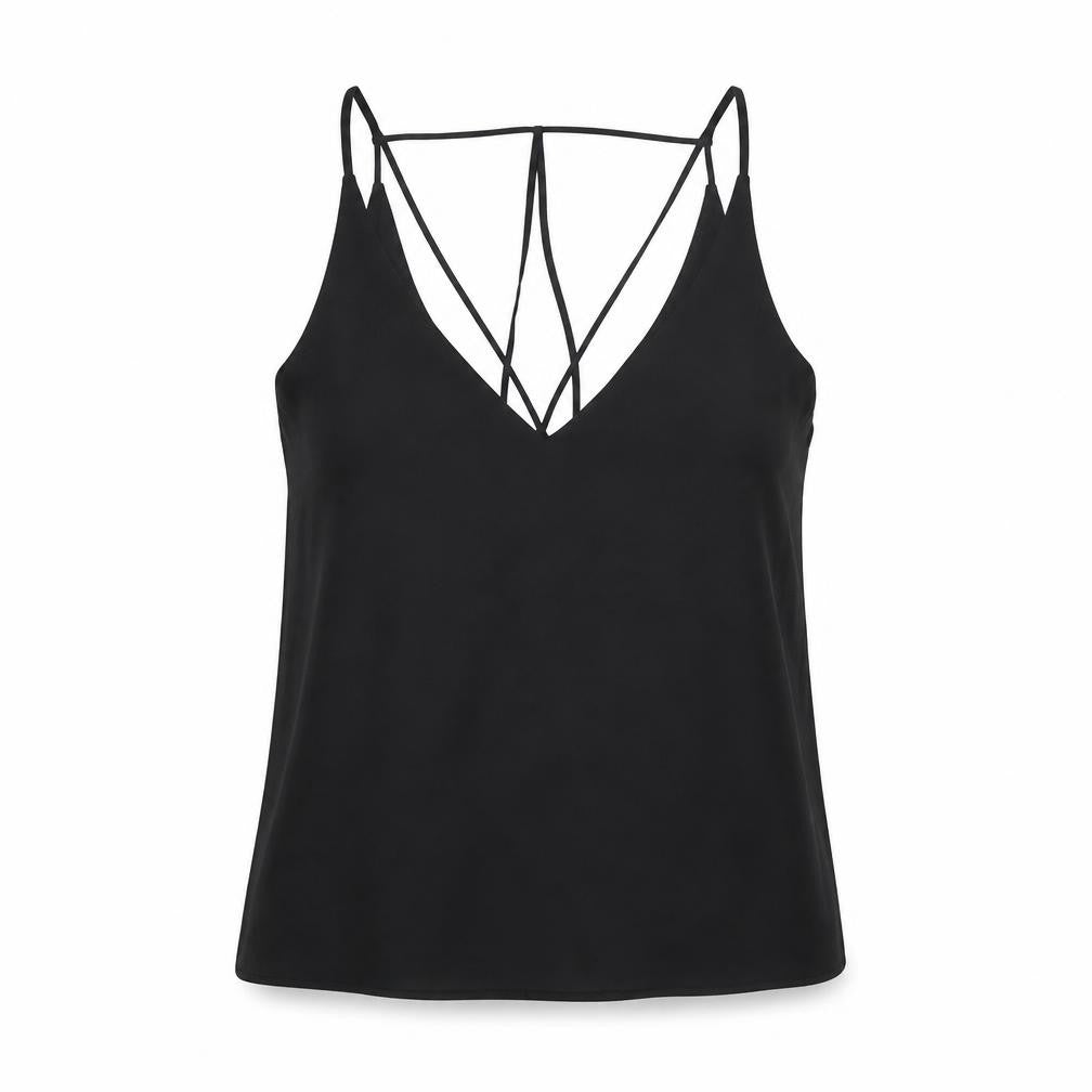 Topshop Womens Black Polyester Camisole T-Shirt Size 8 V-Neck