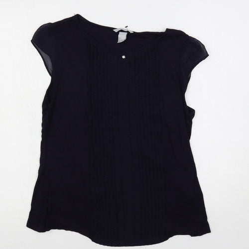 H&M Womens Blue Viscose Basic Blouse Size L Boat Neck