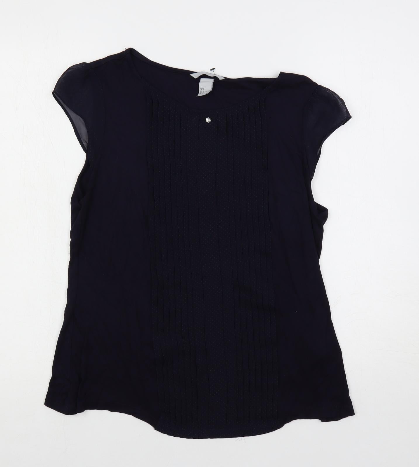 H&M Womens Blue Viscose Basic Blouse Size L Boat Neck