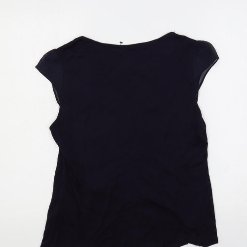H&M Womens Blue Viscose Basic Blouse Size L Boat Neck