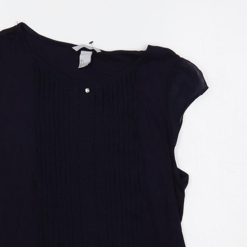 H&M Womens Blue Viscose Basic Blouse Size L Boat Neck