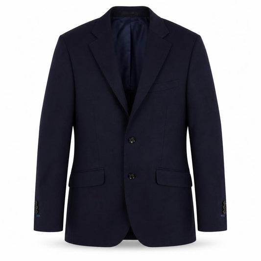 Front view of Thomas Mayes men’s blue wool jacket suit jacket, size 38, regular