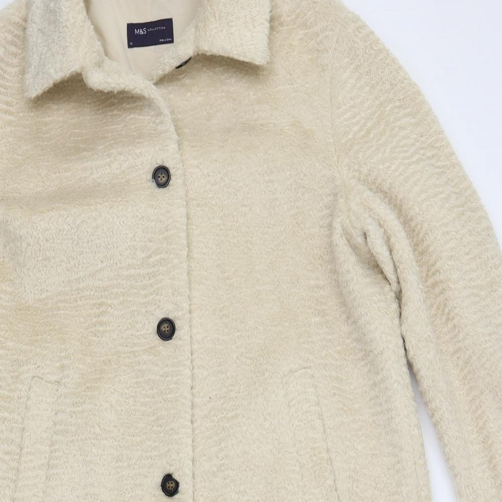 Marks and Spencer Womens Beige Overcoat Coat Size 16 Button - Faux Fur