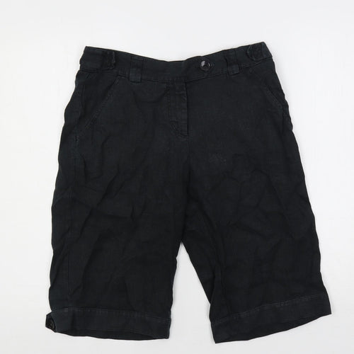 Per Una Womens Black Linen Basic Shorts Size 10 L12 in Regular Button