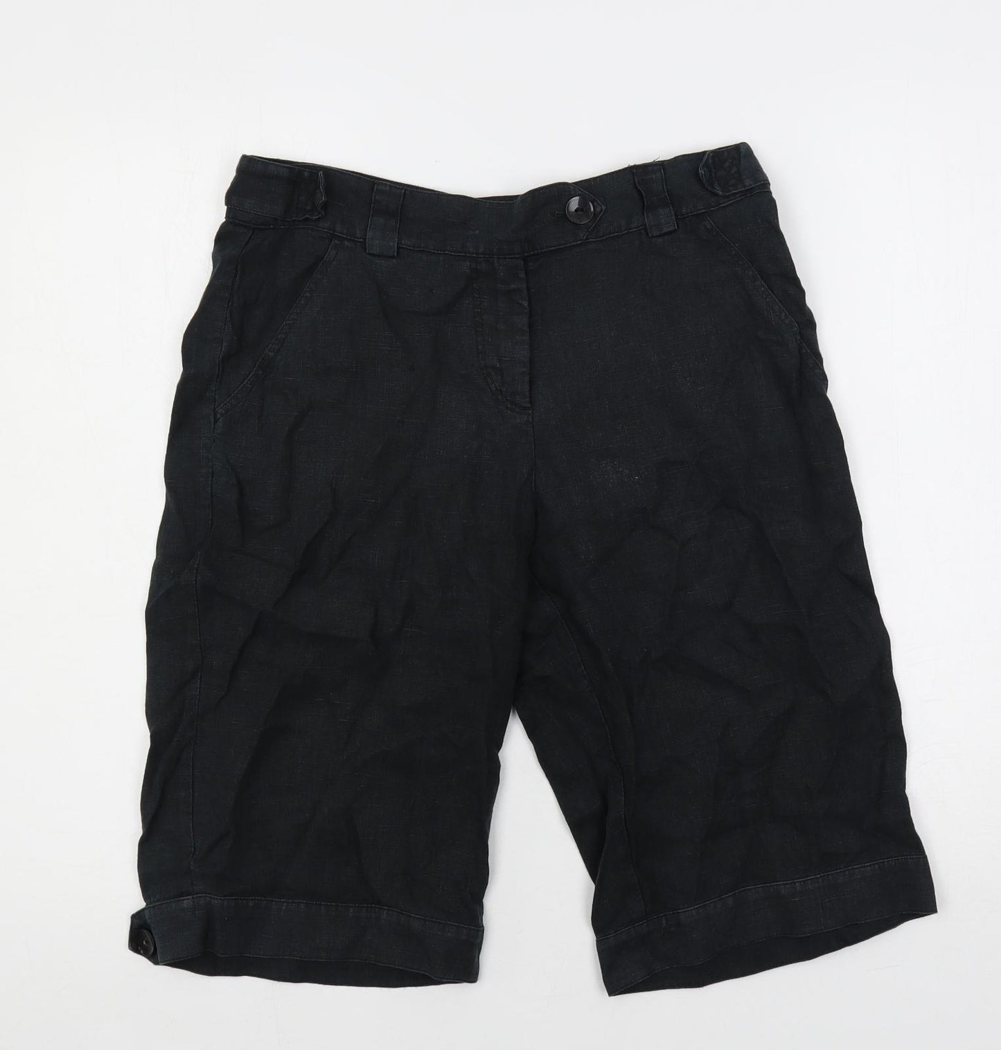 Per Una Womens Black Linen Basic Shorts Size 10 L12 in Regular Button