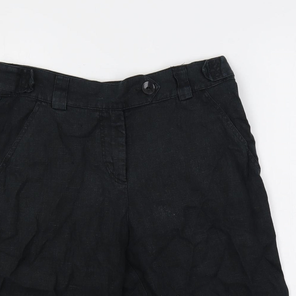 Per Una Womens Black Linen Basic Shorts Size 10 L12 in Regular Button
