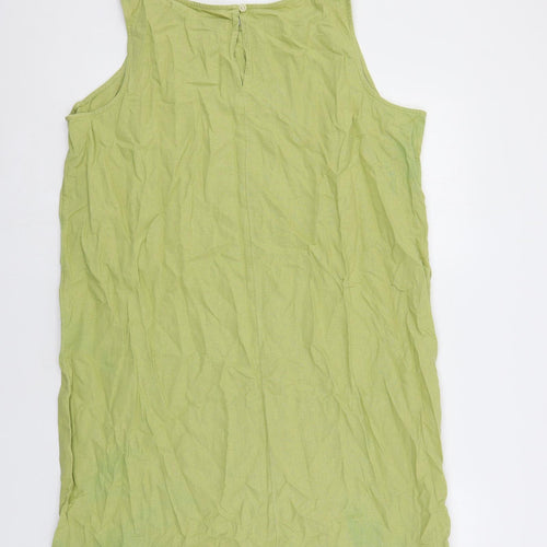 Marks and Spencer Womens Green Linen Shift Size 18 Boat Neck Button
