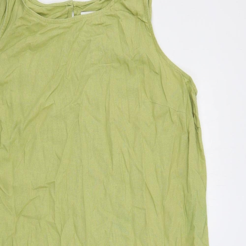 Marks and Spencer Womens Green Linen Shift Size 18 Boat Neck Button