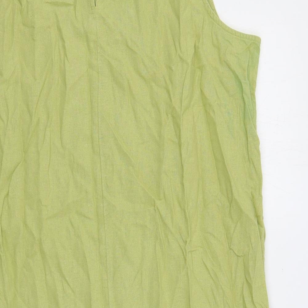 Marks and Spencer Womens Green Linen Shift Size 18 Boat Neck Button