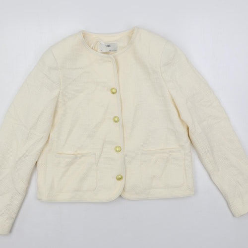 Marks and Spencer Womens Ivory Jacket Blazer Size 12 Button - Textured