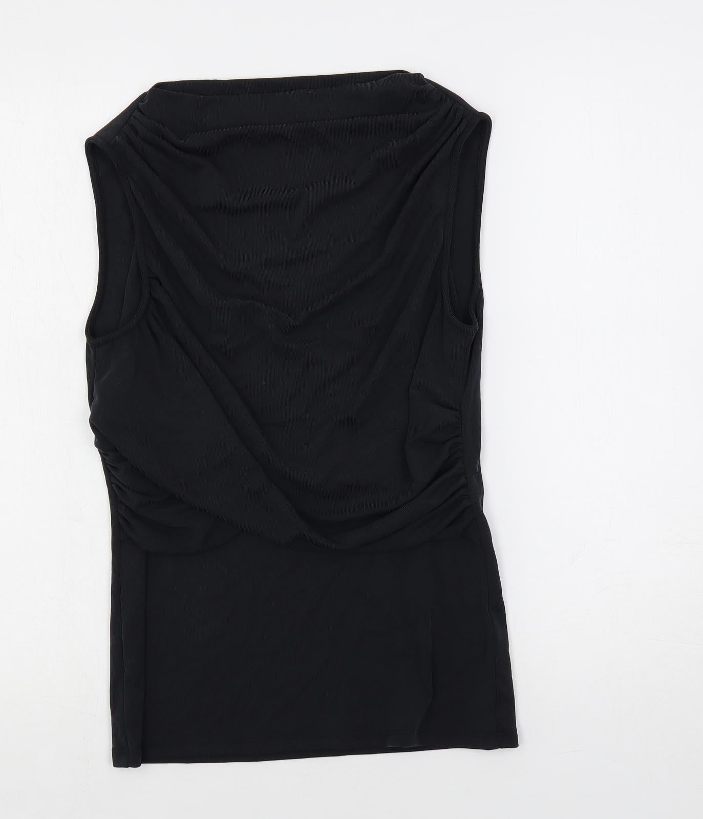 Marks and Spencer Womens Black Modal Basic Blouse Size 12 Boat Neck - Slash Neck