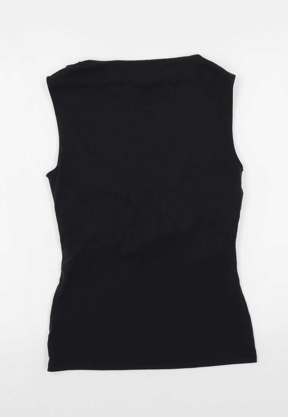 Marks and Spencer Womens Black Modal Basic Blouse Size 12 Boat Neck - Slash Neck