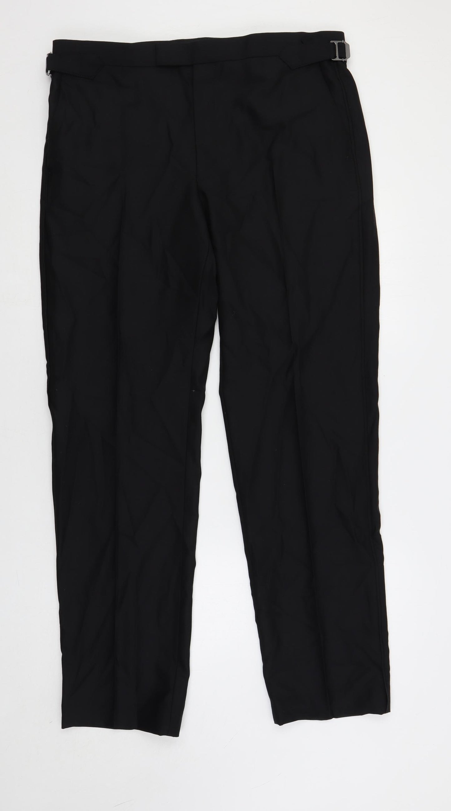 Marks and Spencer Mens Black Wool Dress Pants Trousers Size 36 in L32 in Regular Button