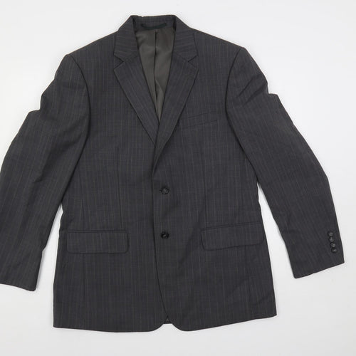 Brook Taverner Mens Grey Striped Polyester Jacket Suit Jacket Size 40 Regular