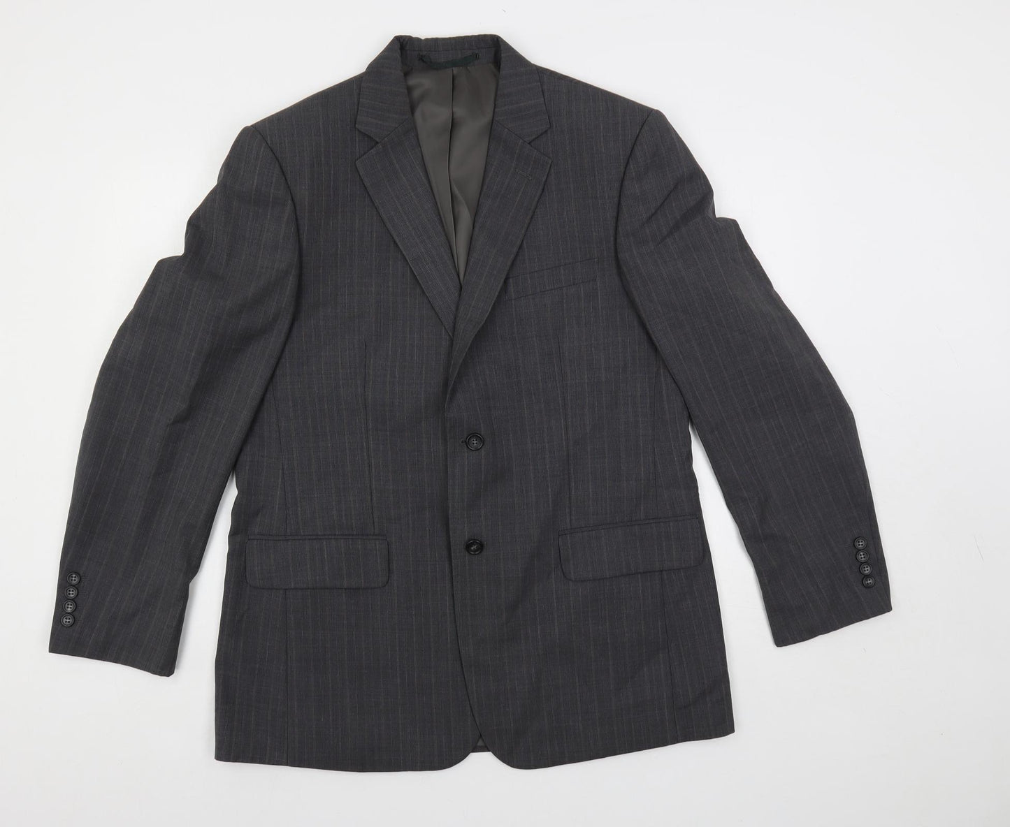 Brook Taverner Mens Grey Striped Polyester Jacket Suit Jacket Size 40 Regular