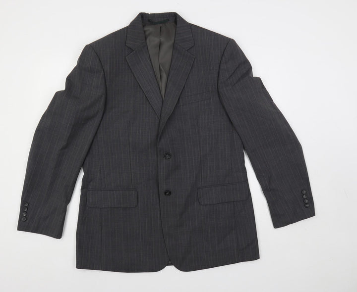 Brook Taverner Mens Grey Striped Polyester Jacket Suit Jacket Size 40 Regular