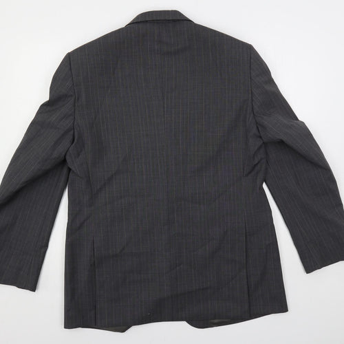 Brook Taverner Mens Grey Striped Polyester Jacket Suit Jacket Size 40 Regular