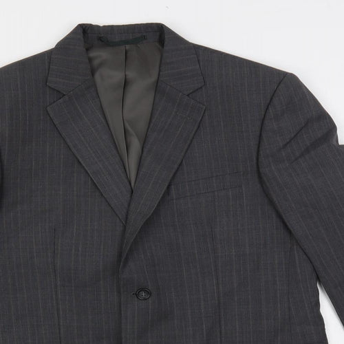 Brook Taverner Mens Grey Striped Polyester Jacket Suit Jacket Size 40 Regular