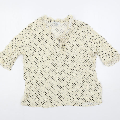 Marks and Spencer Womens Ivory Polka Dot Viscose Basic Blouse Size 18 V-Neck
