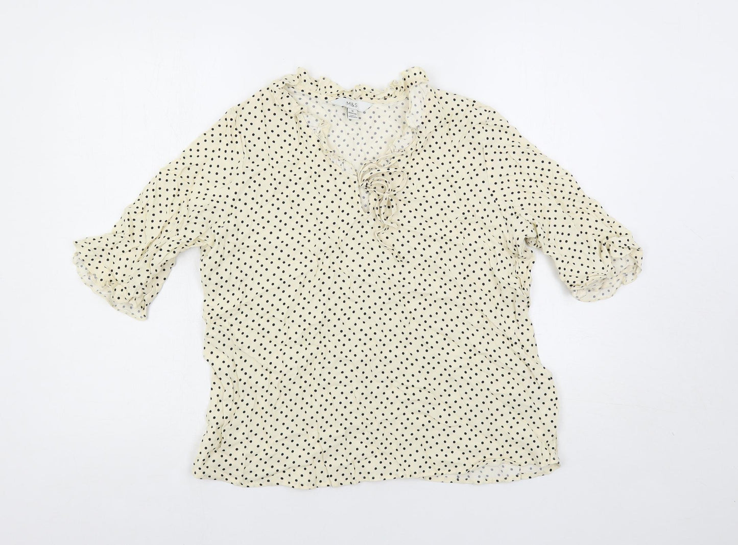 Marks and Spencer Womens Ivory Polka Dot Viscose Basic Blouse Size 18 V-Neck