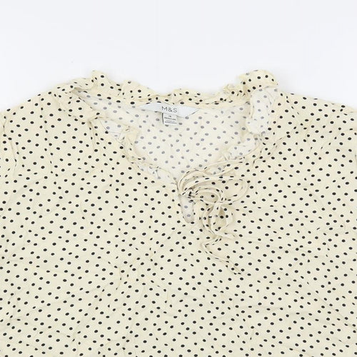 Marks and Spencer Womens Ivory Polka Dot Viscose Basic Blouse Size 18 V-Neck