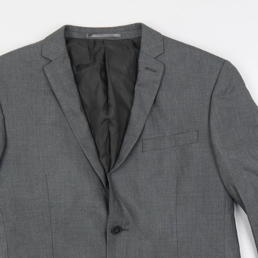 Ocassions Mens Grey Polyester Jacket Suit Jacket Size 38 Regular
