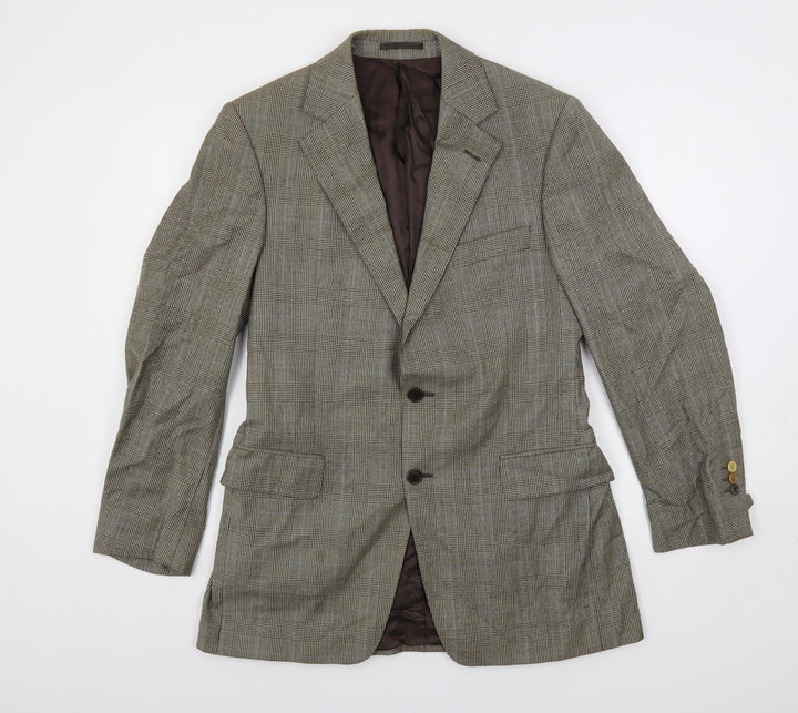 Flannels Mens Brown Plaid Wool Jacket Blazer Size 40 Regular
