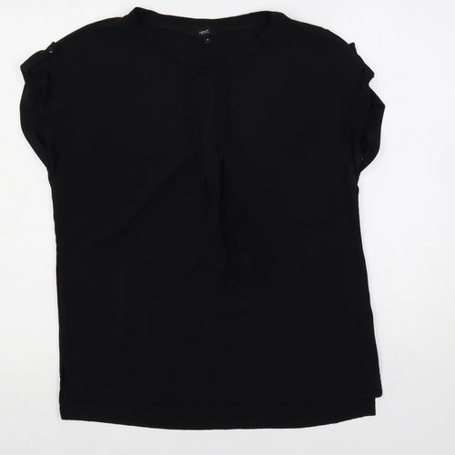 NEXT Womens Black Polyester Basic Blouse Size 10 Round Neck - Pleat Detail