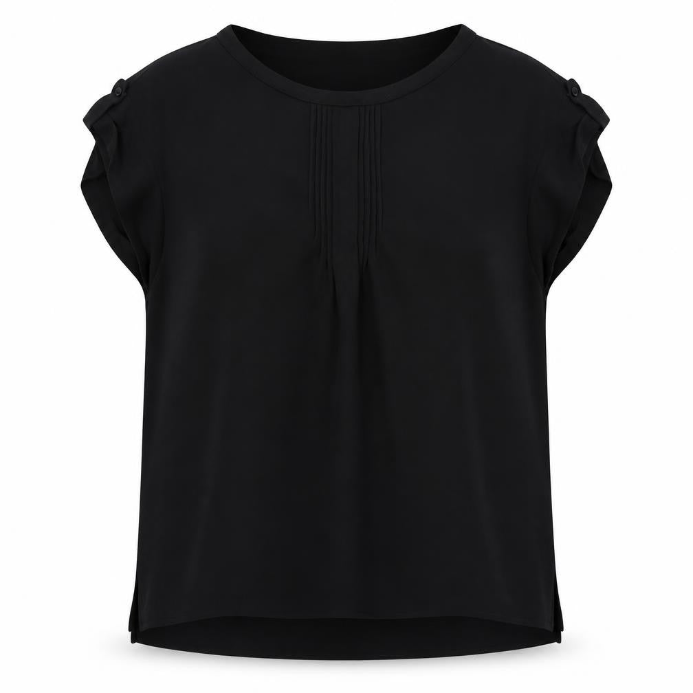 Next Womens Black Polyester Basic Blouse Size 10 Round Neck - Pleat Detail