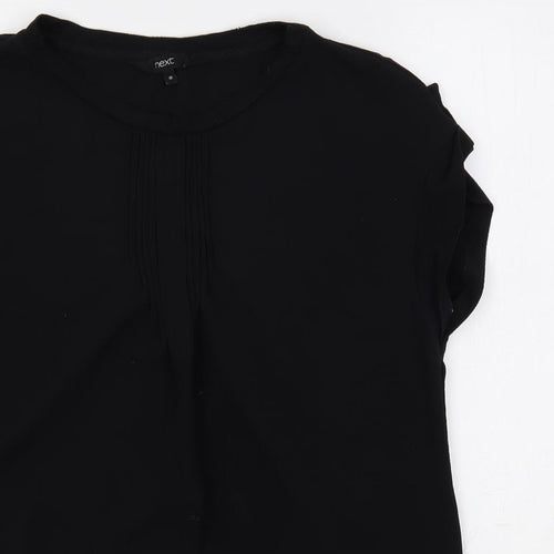 NEXT Womens Black Polyester Basic Blouse Size 10 Round Neck - Pleat Detail