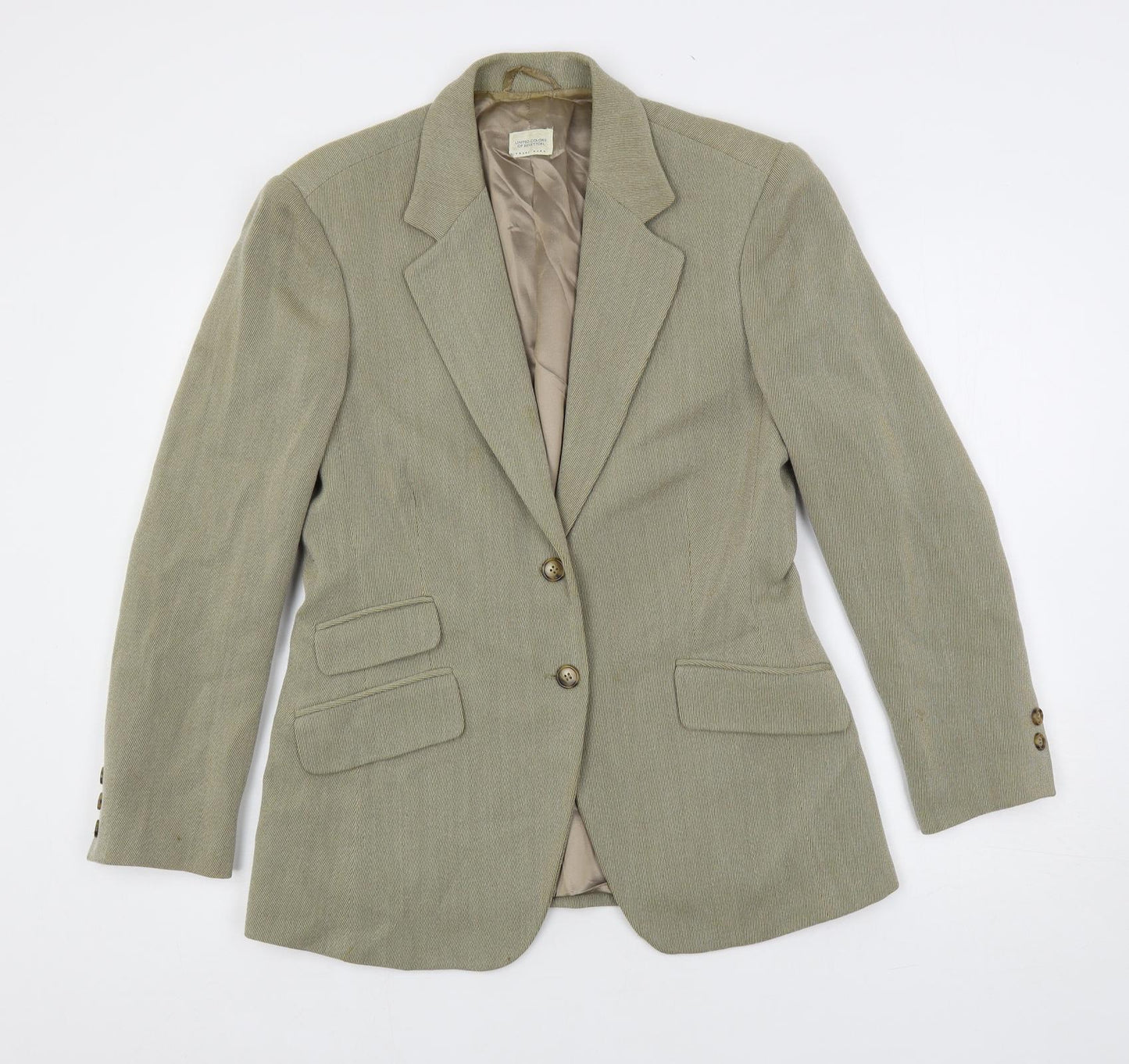 United Colors of Benetton Womens Beige Jacket Blazer Size 14 Button