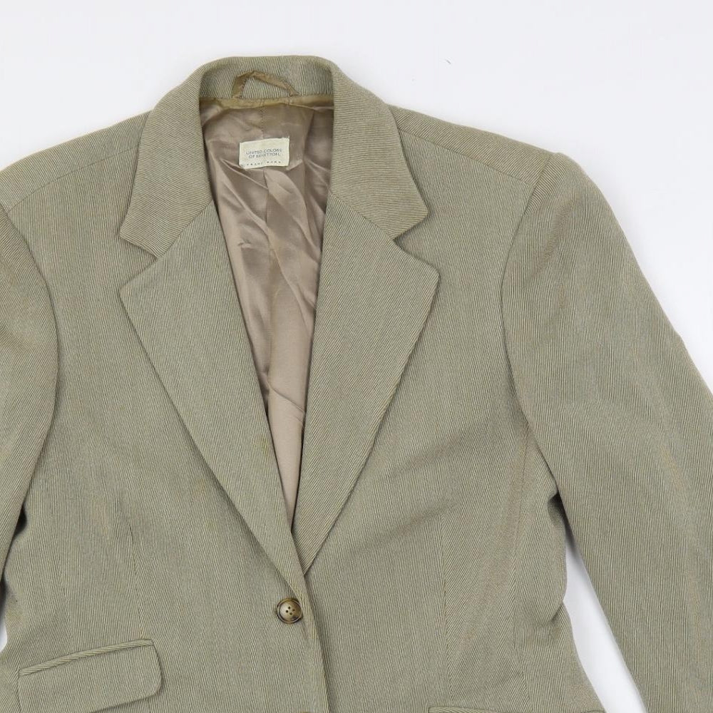 United Colors of Benetton Womens Beige Jacket Blazer Size 14 Button