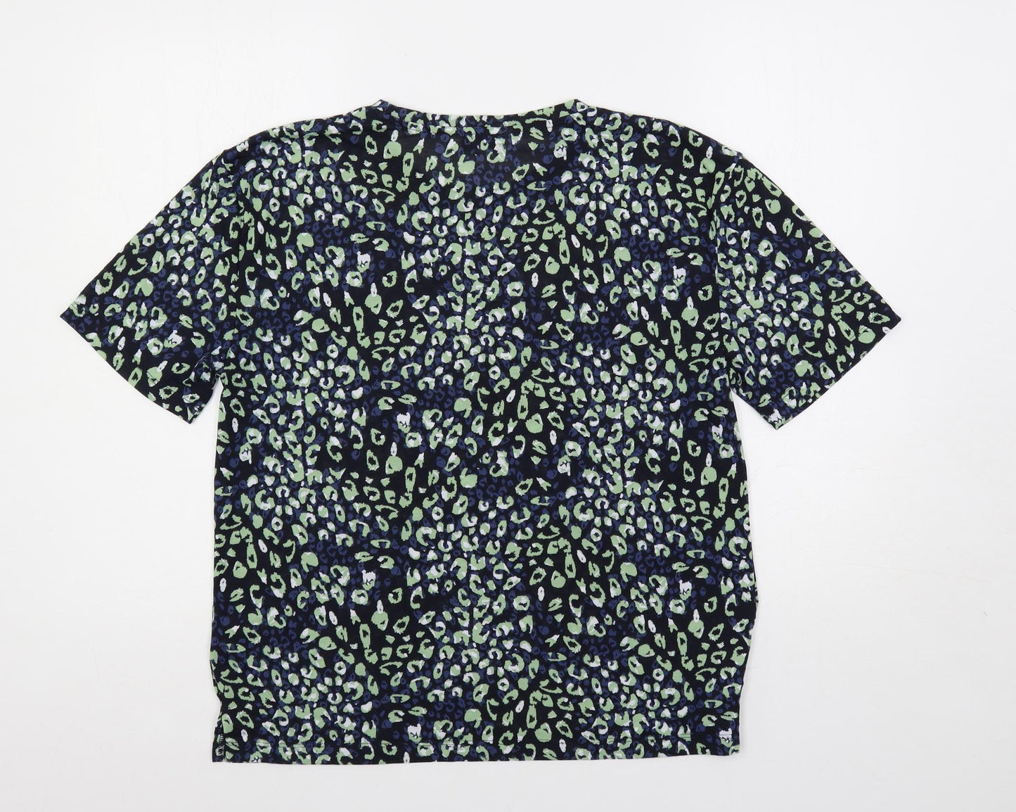 Marks and Spencer Womens Blue Animal Print Polyester Basic T-Shirt Size 10 Off the Shoulder