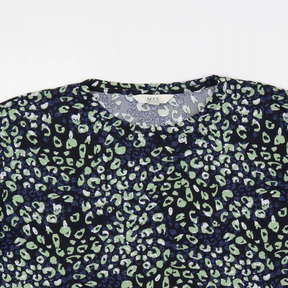 Marks and Spencer Womens Blue Animal Print Polyester Basic T-Shirt Size 10 Off the Shoulder