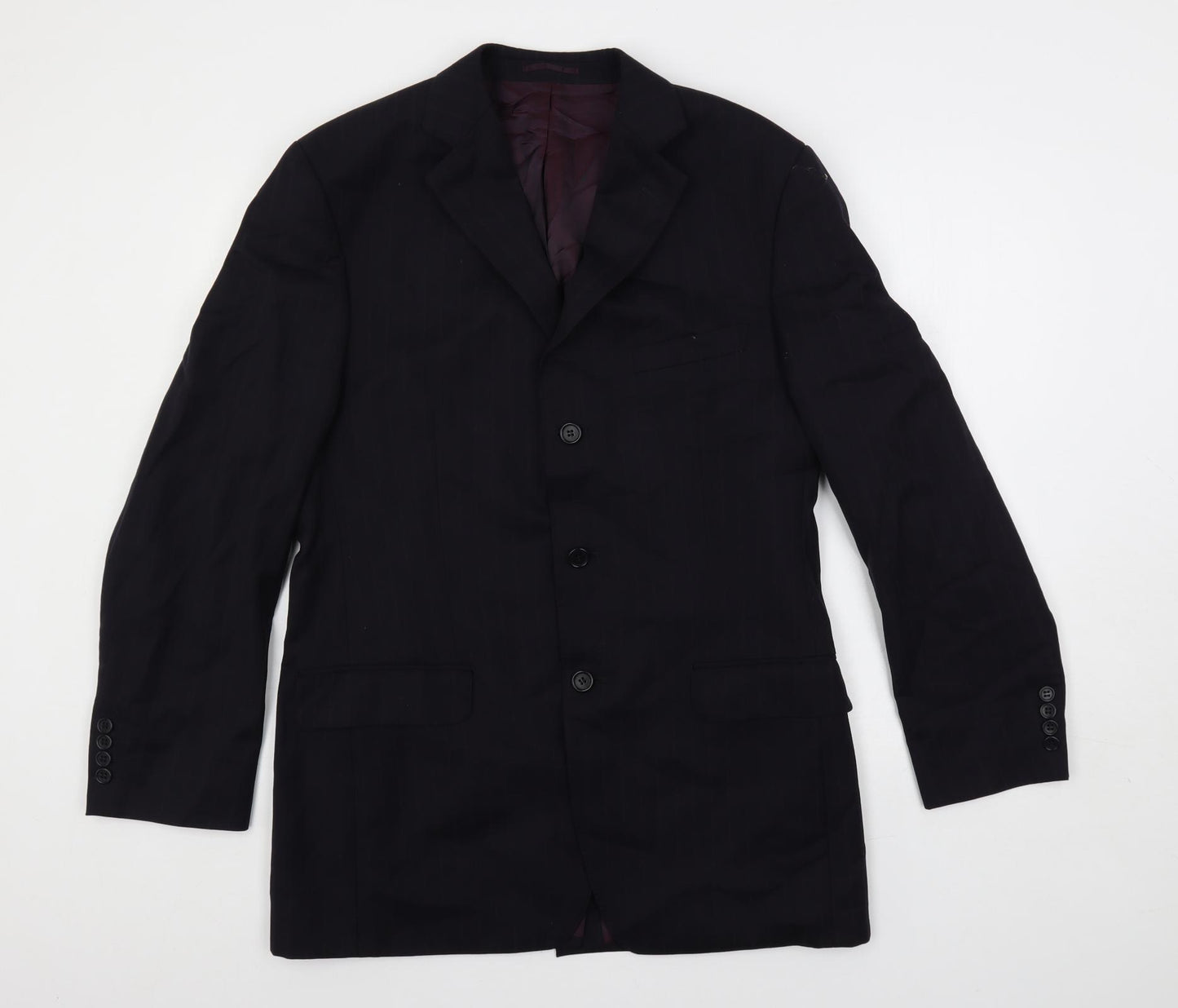 Jaeger Mens Blue Striped Polyester Jacket Suit Jacket Size 40 Regular