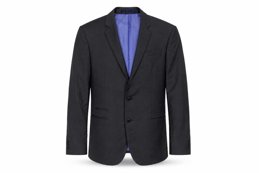 Front view of Marks & Spencer men’s grey striped polyester jacket suit jacket, size 38, regular