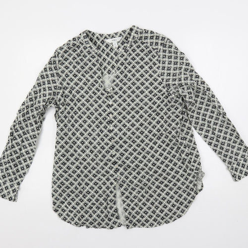 Marks and Spencer Womens Ivory Geometric Cotton Basic Button-Up Size 10 V-Neck
