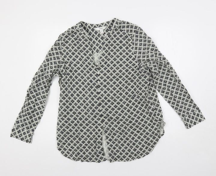 Marks and Spencer Womens Ivory Geometric Cotton Basic Button-Up Size 10 V-Neck