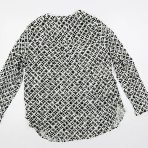 Marks and Spencer Womens Ivory Geometric Cotton Basic Button-Up Size 10 V-Neck